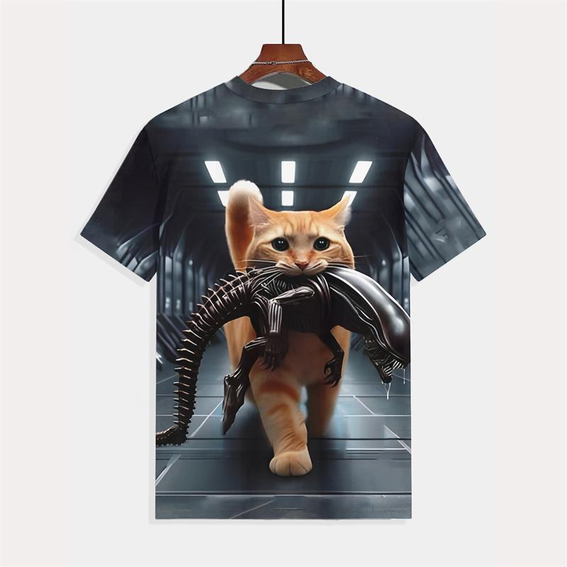 Funny Cat Graphic Tshirt For Men 3d Printed Animal Round Neck Short Sleeved Tee Shirt Kids Summer Casual Streetwear T-shirt