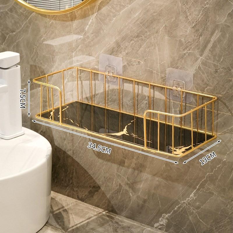 Lüks banyo rafı sondaj olmadan demir duvar rafı mermer tarzı cam tabak makyaj kutusu raf banyo aksesuarları