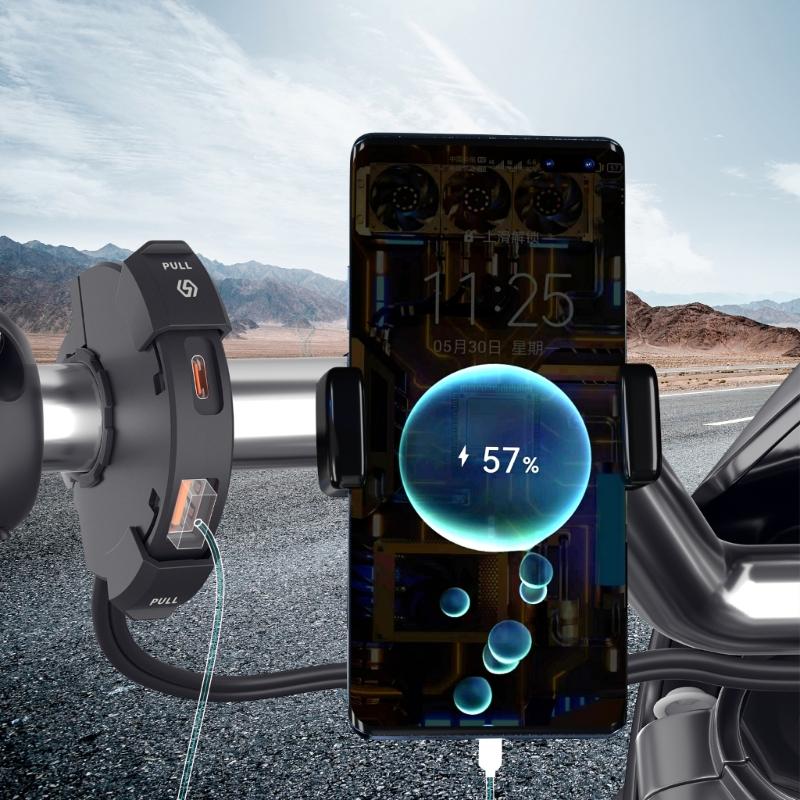 Motorcycle Handlebar Mount Charging Adapter SAE To USB & Type-C Socket for Cellphone Tablet Scooters Power Outlet