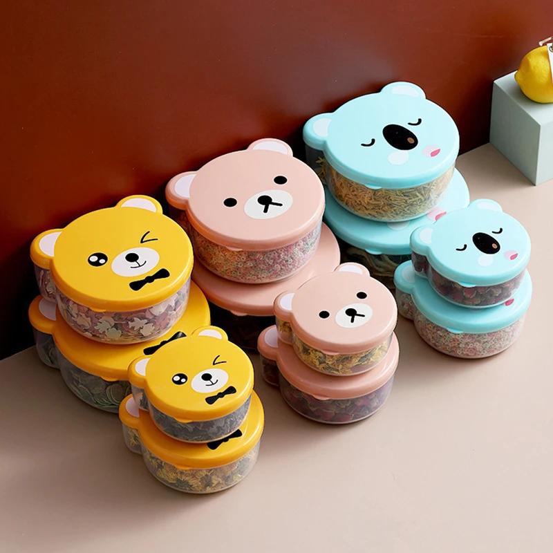 4Pcs/set Cute Cartoon Plastic Food Storage Box Children's Fruits Snacks Crisper Portable Lunch Box Food Storage Container