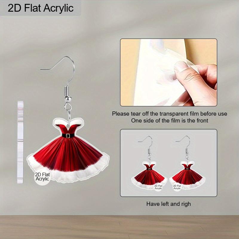 2D Flat Santa Claus Dress Earrings for Women Christmas Red Skirt Earrings Dangle Acrylic Clothing Drop Earrings Christmas Jewelry Gift