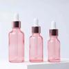5/10/15/20/30/50/100ml Transparent Pink Glass Bottle with Pipette, Refillable for Serum & Oil, Empty