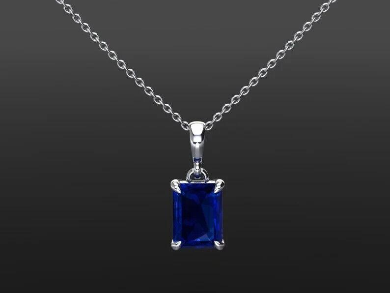 Blue Sapphire Gemstone Handmade Solitaire 925 Sterling Silver Necklace September Birthstone Handmade Jewelry