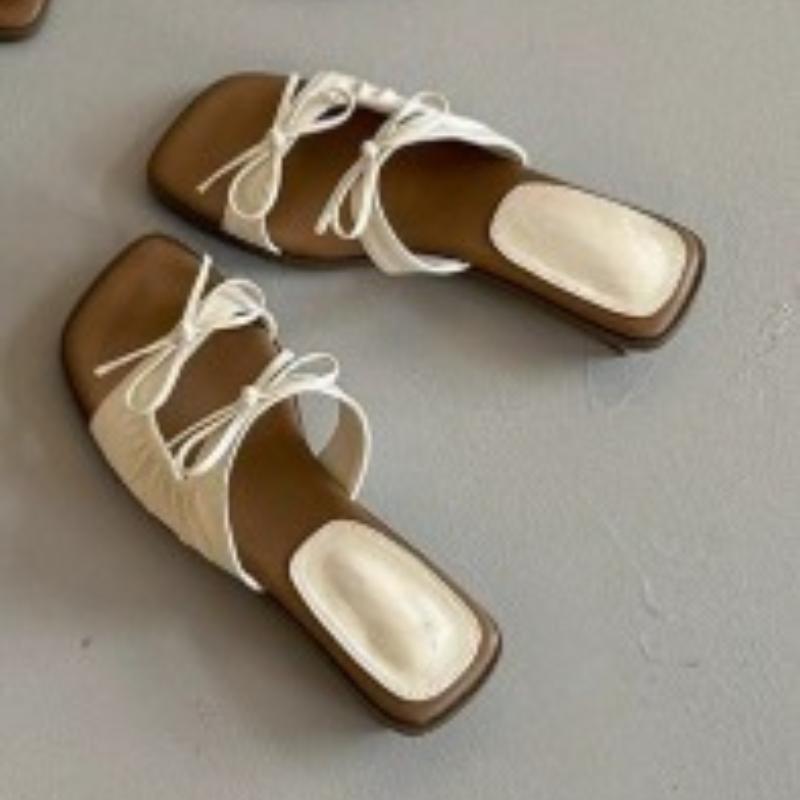 Fashion Bow Women Square Toe High Heels Slippers Sexy Trend Sandals 2025 Summer Shoes New Designer Party Heeled Shoes Woman Pumps Mujer