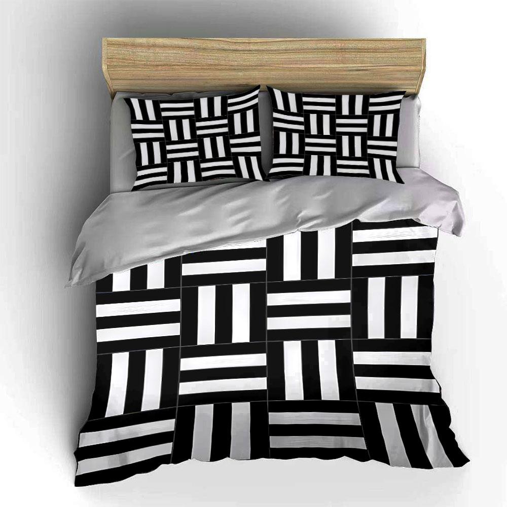 Modern Black And White Tile Design Exquisite Three-Piece Bedding Set Gift For Kids And Adults