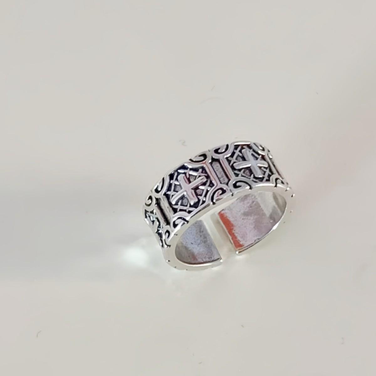 

British Retro Unisex Cross Open-End Ring - European & American Trend Style Jewelry античний срібного кольору