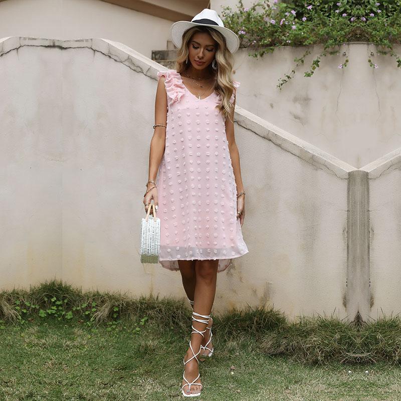 YYFS Women's Fashion Summer Spring Solid Color Print Sleeveless V-Neck Casual Dresses