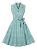 Hepburn-Stil 50er Jahre Retro Karriertes Ärmelloses Kleid mit Bindegürtel