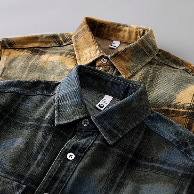 Spring Retro American Plaid Shirt Men's Long-sleeved Jacket Casual and Versatile New Shirt