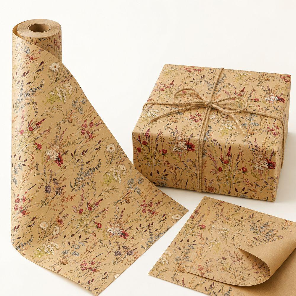 5m/Roll Floral Gift Wrap Rustic Style Botanical Wrapping Paper Party Gift Packaging