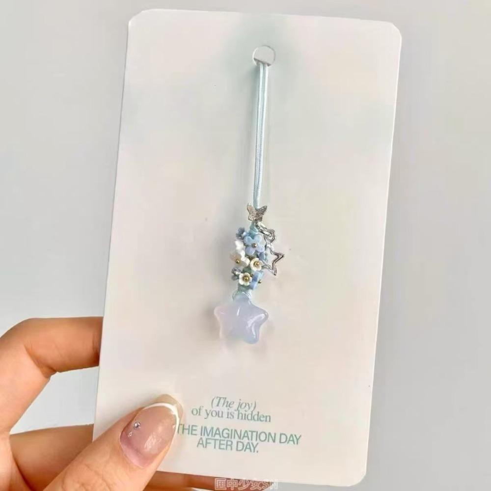 Bowknot Star Flower Pendant Ice Transparent Beaded Phone Strap Mobile Bag Pendant  Mobile Bag небесно-голубой