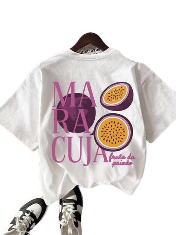 

Vintage Passion Fruit Print TShirt Cute Short Sleeve Womens Tshirt Cotton Kawaii Graphic Tee Loose Cotton Retro Aesthetic Top S
