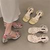 Super Fire, Beautiful, Versatile, Not Tired of Feet, Wear with Skirts, High Heels 2025 New Summer French Roman Sandals Women