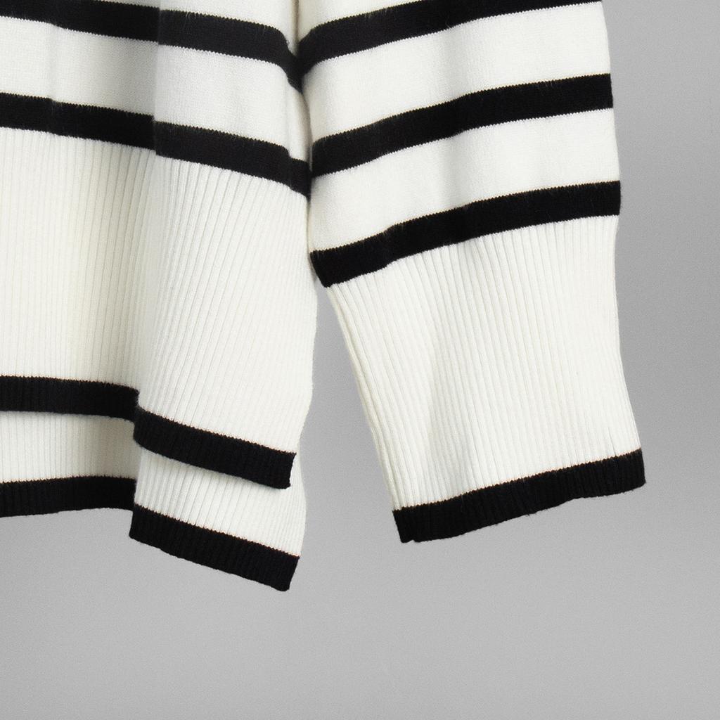 High Neck Striped Jumper for Women Autumn Winter High Neck Pullover Knitwear Versatile Loose Fit Jumper Luxurious Relaxed-fit Slimming Versatile Top