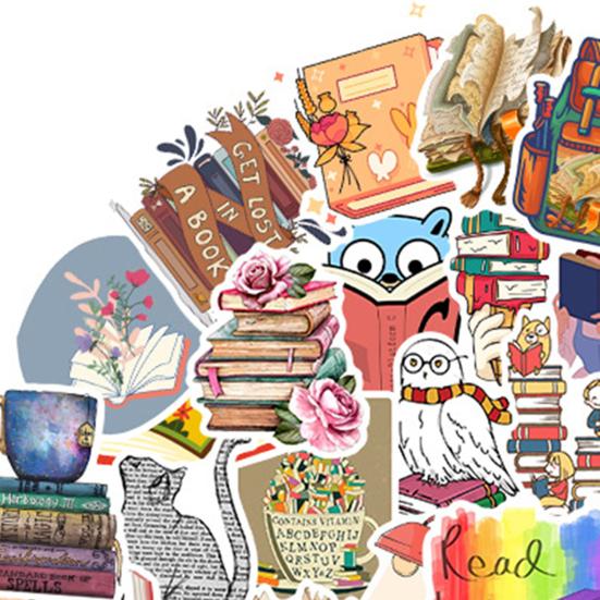 50Pcs Stationery Sticker Waterproof Vibrant Designs Love Reading Book Pattern Stickers for Kids Teens Adults