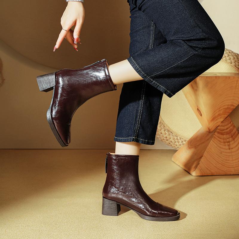 Customized women's boots~ High-heeled short boots Maillard thick heel autumn and winter new women's medium boots square head thin boots