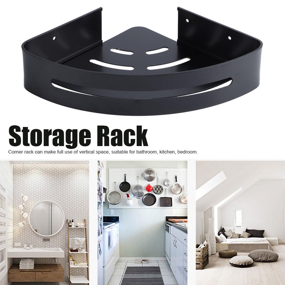 Wall Hanging Space Aluminum Double Layer Storage Rack Corner Shelf for Home Bathroom Black