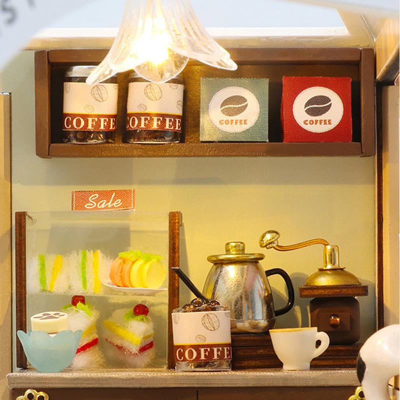 Wooden Doll House Cat Cafe Mini DIY Small House Kit Making Room Toys Home Bedroom Decoration with Furniture For Gifts Dollhouse