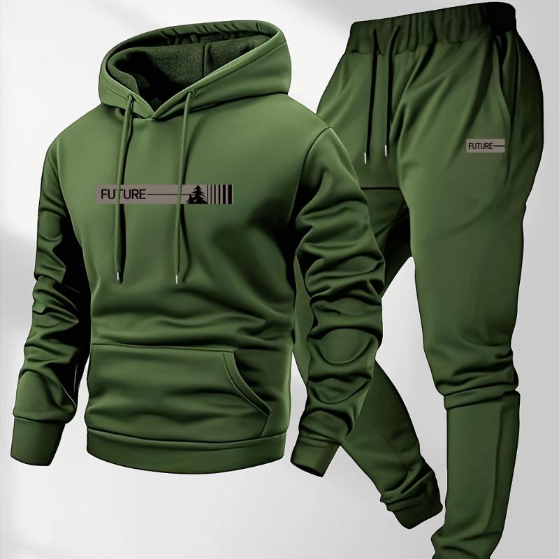 Men'S Two-Piece Set, Casual Round Neck Long Sleeve Hooded Sweatshirt and Sweatpants Set, Suitable for Winter and Autumn, Sportswear Set