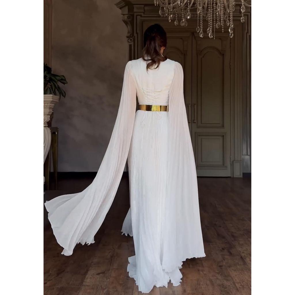 European and American Elegant Sexy Women's High-End Pleated Dress