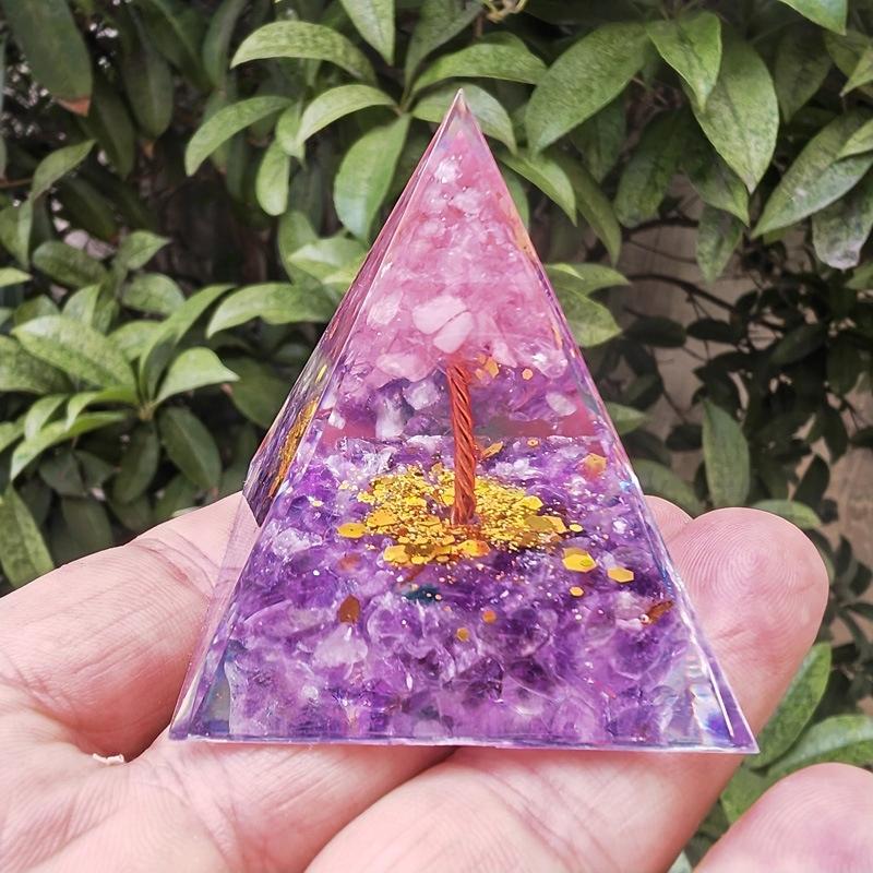 Pyramid Orgonite + Led Lamp Base 5Cm Crystal Stones Amulet 5Cm Hx06