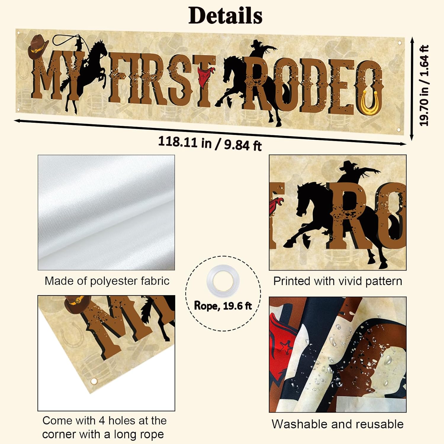 Labakita Large My First Rodeo Banner, West Cowboy Cowgirl Theme 1st Birthday Banner, Mexican Rodeo Themed 1st Birthday Party Decorations