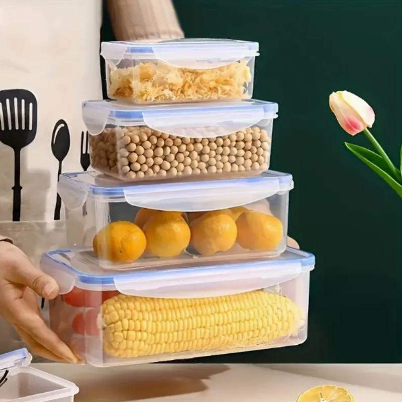 4Pcs Refrigerator Storage Box Food Containers Plastic Fresh-Keeping Box With Lid Portable Storage Box Kitchen Organization
