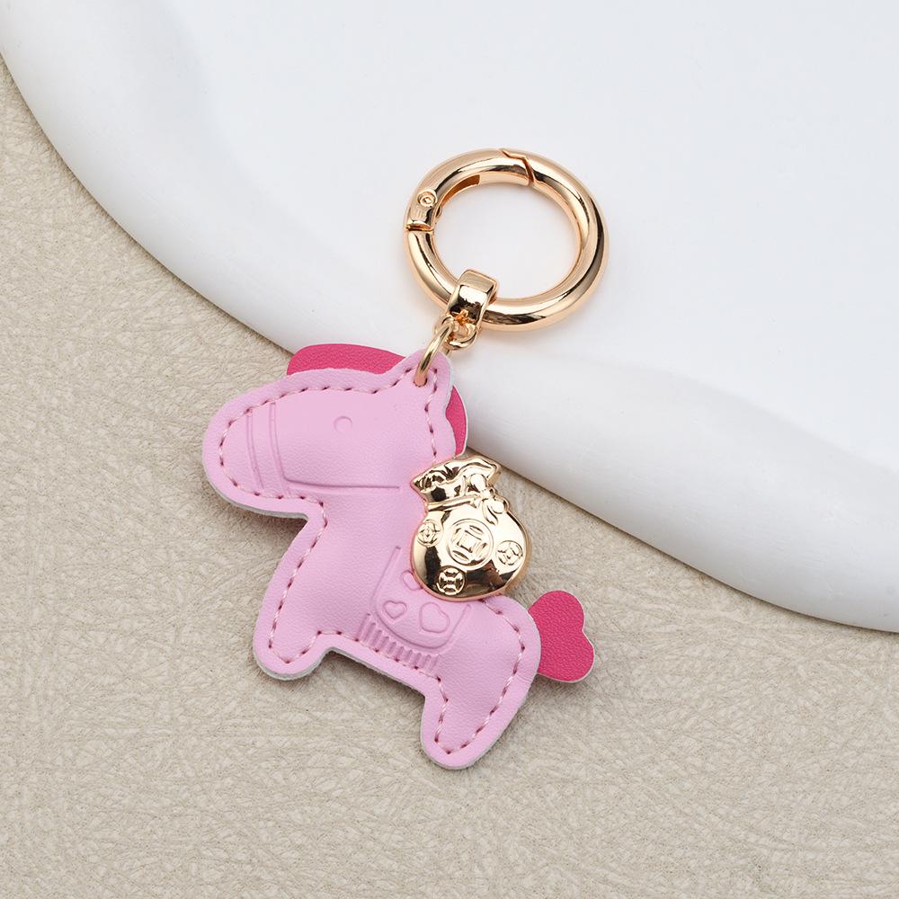 Instant Wealth Leather Keychain: Cartoon Pony Bag Charm & Couple Car Pendant - New Year Gift