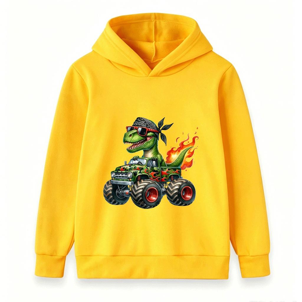 Kids Boys Girls Hoodie Cool Dinosaur T-Rex Monster Truck Print Long Sleeve Pullover Sweatshirt for Casual Daily Wear