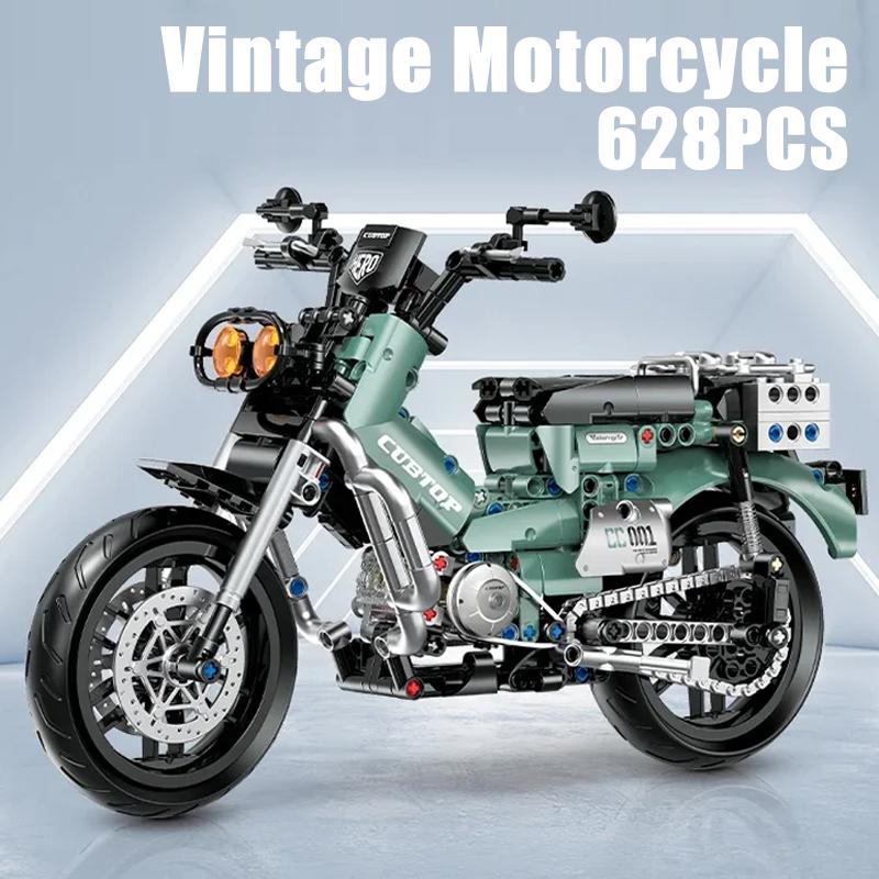 628PCS 1:8 Vintage Motorcycle Building Blocks Assembly Racing Motorbike Model Ornament Bricks Toys Children Boys Christmas Gifts