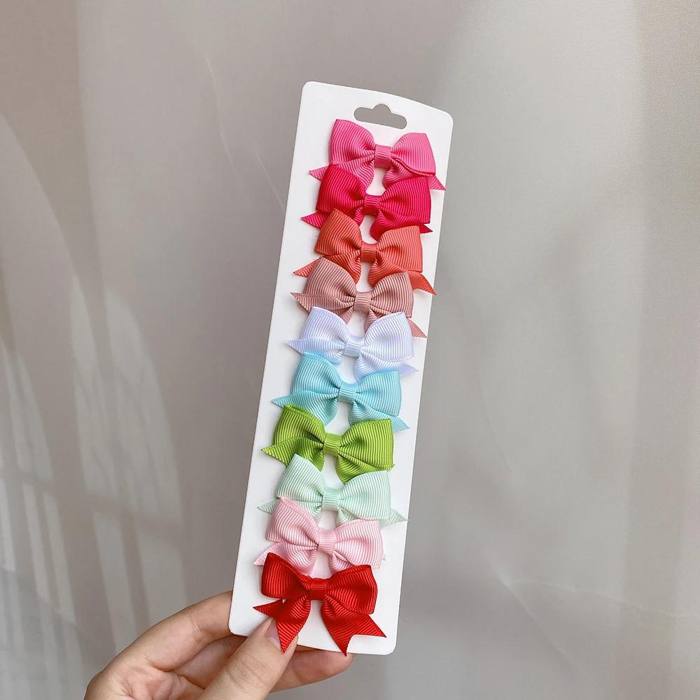 10Pcs/lot Kids Solid Color Ribbon Baby Bows Hair Clips for Baby Girls Handmade Bowknot Hairpin MiNi Barrettes Hair Accessories