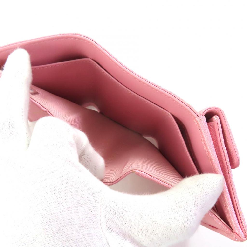 Great CHANEL Tri-fold wallet Classic small flap wallet pink Caviar skin AP0230 Used