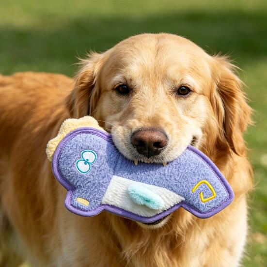 Marine Animal Dog Toy Plush Squeaky Dog Chew Toy Sea Shrimp Seal Seahorse Teething Toy for Dogs Interactive Tug-of-War Relieves Boredom Cleans Teeth