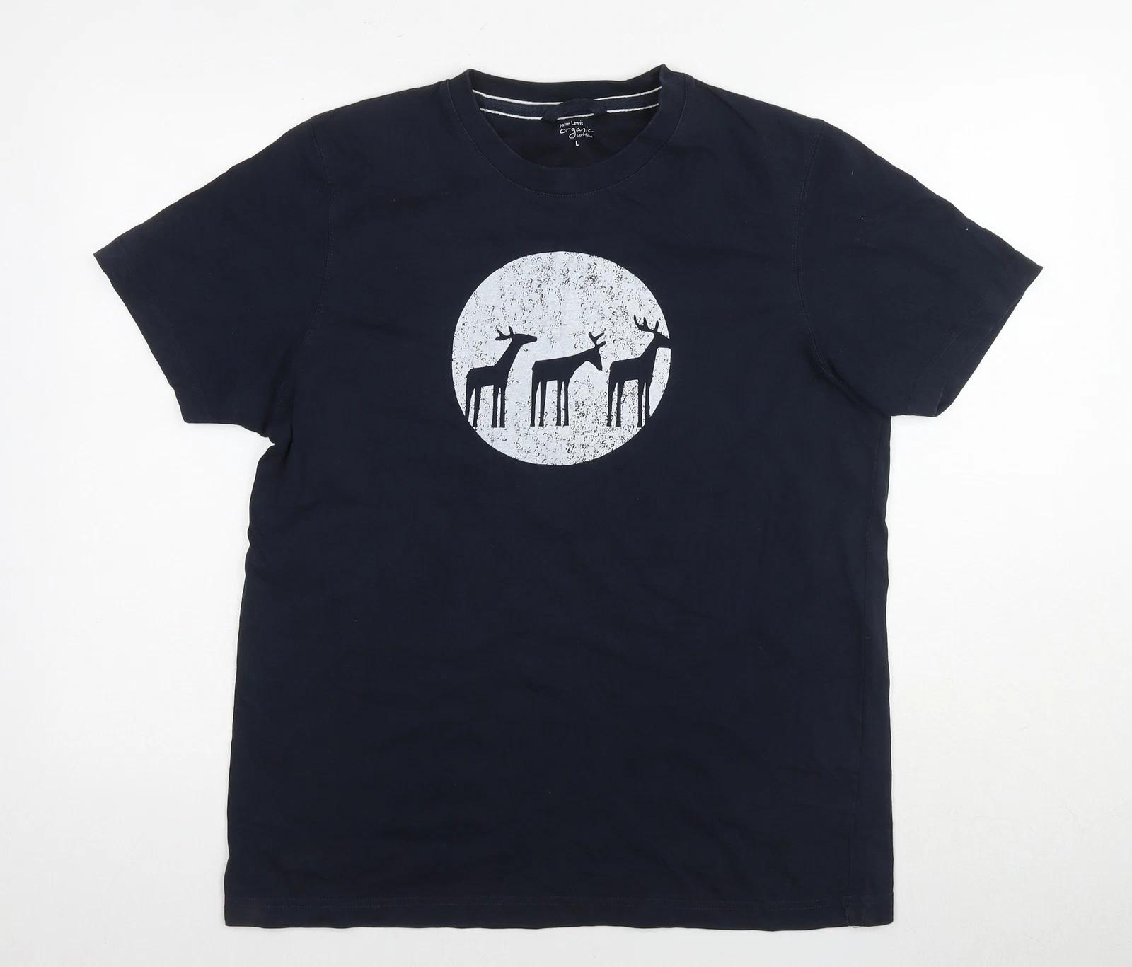 

John Lewis Womens Grey Cotton Basic T-Shirt Size L Round Neck - Reindeers M