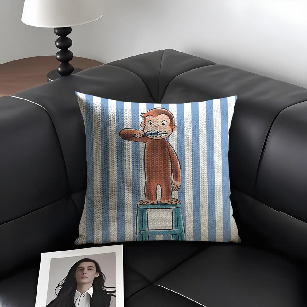 CCurious GGeorge Cartoon Cushion Cover Natural Linen Organic Fabric DoubleSided Printing Sofa Home Decor Gift Pillow Case