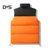 Men Cotton Waistcoat Stand Collar Sleeveless Patchwork Color Cotton Vest Coat with Pockets Elastic Drawstring Hem Zipper Placket Vest Outwear