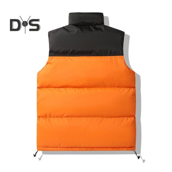 Men Cotton Waistcoat Stand Collar Sleeveless Patchwork Color Cotton Vest Coat with Pockets Elastic Drawstring Hem Zipper Placket Vest Outwear