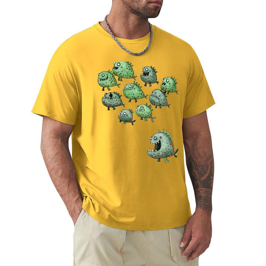 Swarm Of Piranhas T-Shirt Korean Fashion Anime Stuff Summer Tops Man Clothes Mens White T Shirts