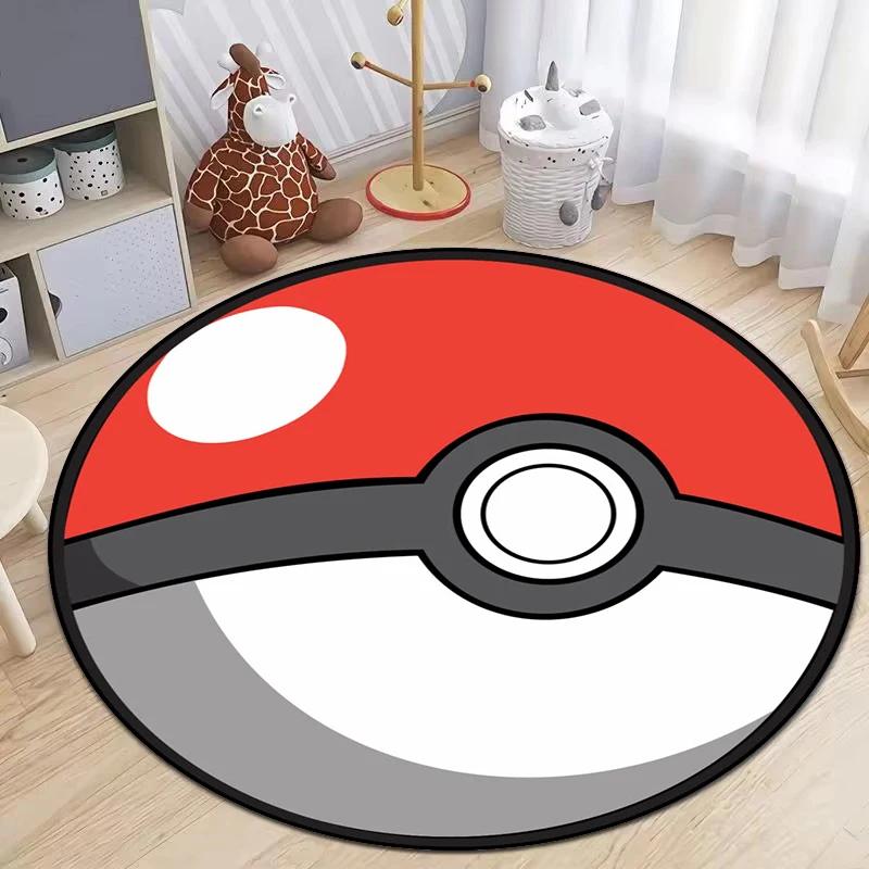 Tappeto Rotondo con Fantasia Pokeball per Soggiorno Camera da Letto Tappeto Decorativo Cerchio a Tema Anime Tappeto per Bambini Gioco Strisciamento Ta