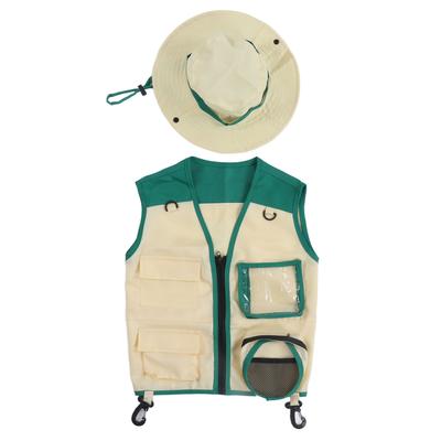 Ensemble gilet et chapeau d'aventure en plein air pour enfants, costume d'exploration lavable pour enfants pour le camping et le cosplay