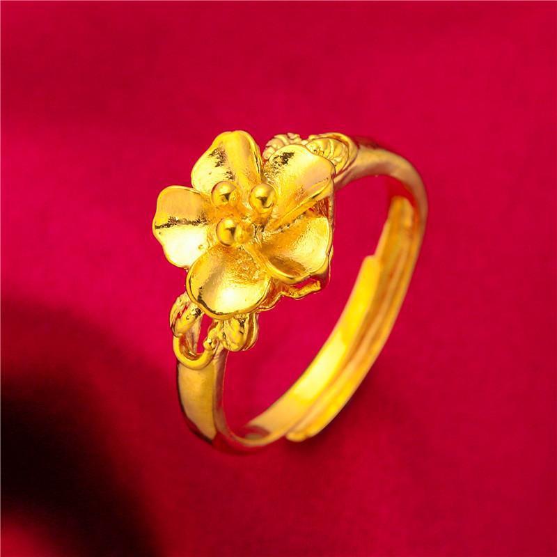 Women's Open Adjustable Ring Gold Plated with Lucky Flower Design Suitable for Wedding Jewelry