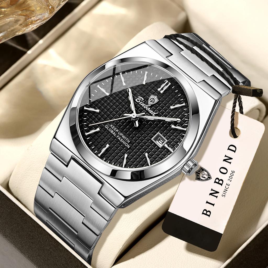 BINBOND Genuine Accurate Quartz Wristwatches For Men Luxury Luminous Waterproof Durable Auto Date Men's Watch Casual Reloj+Box