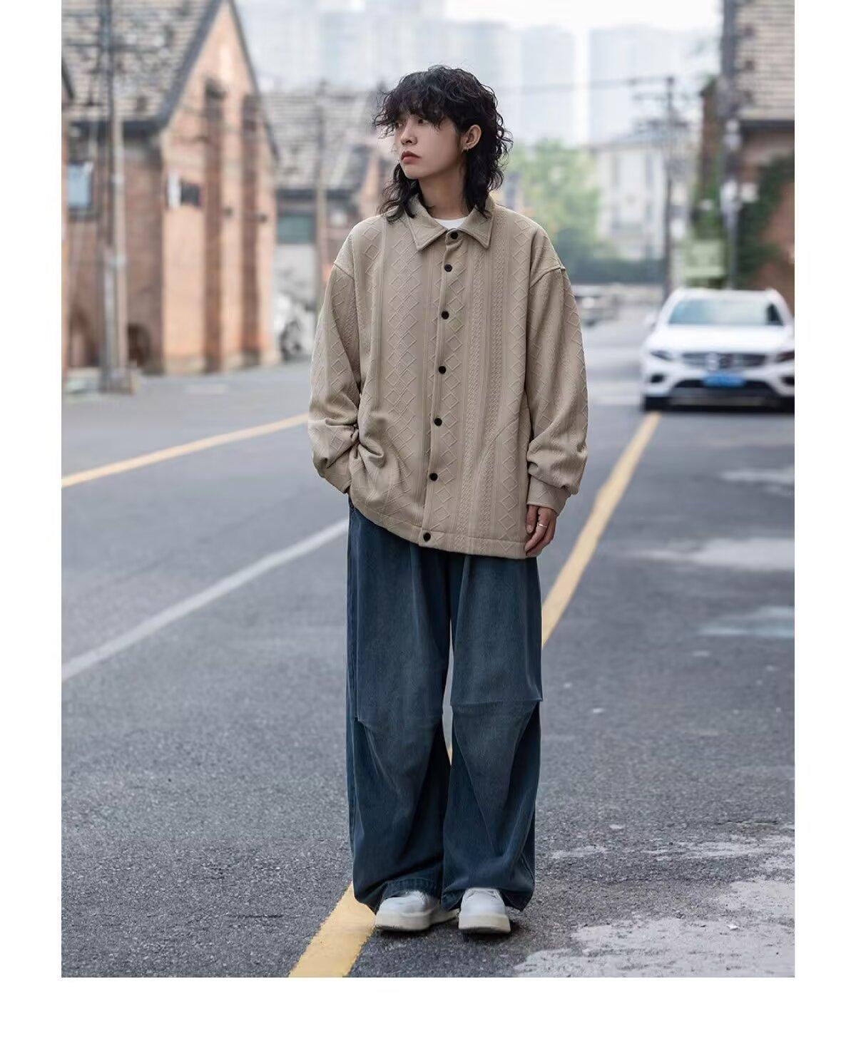 JYL Unisex Cargo Pants Wide-Leg  New High-Street Winter Pleated Denim XL бездна