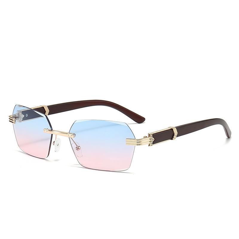 Wooden Frame Sunglasses For Men Women Fashion Rimless Rectangle Eyewear Populor Gradient Lenses Outdoor Driving Sun Glasses