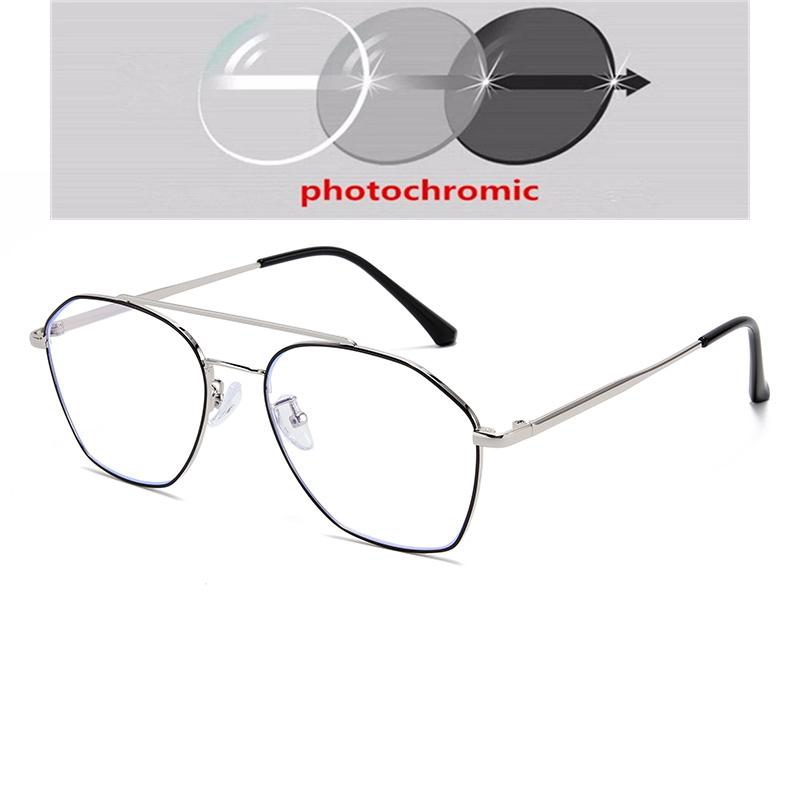 0 -0.5 -0.75 To -6.0 Double Beam Polygon Blue Light Blocking Myopia Glasses Metal Prescription Eyewear