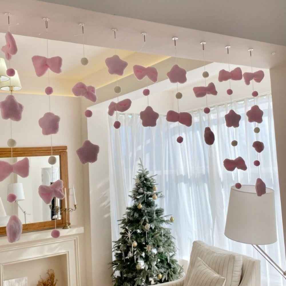 7/9 String Tassel Door Curtain Hanging Pink String Tassel Curtain Bow Five Star Shaped Door Decoration Curtain for Living Room