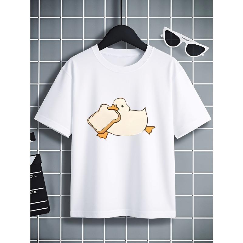 European sizes Boys T-Shirt, Duck Holding Bread, Little Boys T-Shirt Soft And Comfortable Everyday Top, Comfortable And Breathable 110