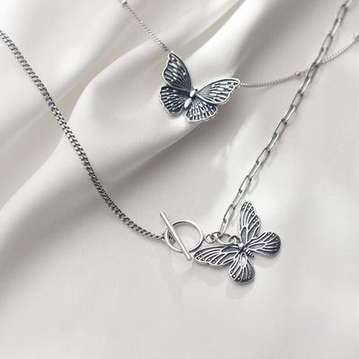 925 Sterling Silver Butterfly Pendant Thai Silver Necklace for Women Party Clavicle Chain Necklace Two Designs Jewelry S-N649