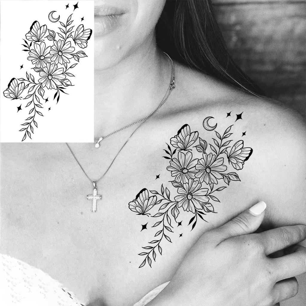 1 Foglio Rose Foglie a Falce Tatuaggi Temporanei Per Mani Collo Adulti, Adesivo Tatuaggio Finto Impermeabile Lunga Durata Realistico