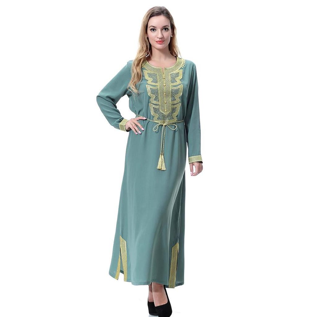 Gold Flower Long Sleeve Women's Robe Dress, TH919